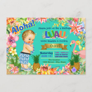 Boy Hawaiian Luau Birthday Party Kaart