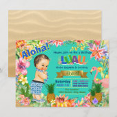 Boy Hawaiian Luau Verjaardagsfeest Kaart (Voorkant / Achterkant)