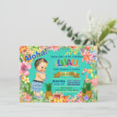 Boy Hawaiian Luau Verjaardagsfeest Kaart (Staand voorkant)