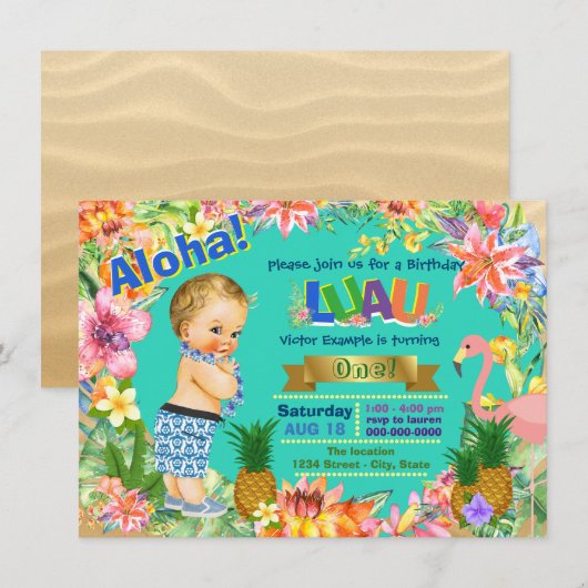 Boy Hawaiian Luau Verjaardagsfeest Kaart (Voorkant / Achterkant)