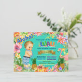Boy Hawaiian Luau Verjaardagsfeest Kaart (Staand voorkant)