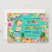 Boy Hawaiian Luau Verjaardagsfeest Kaart (Voorkant)