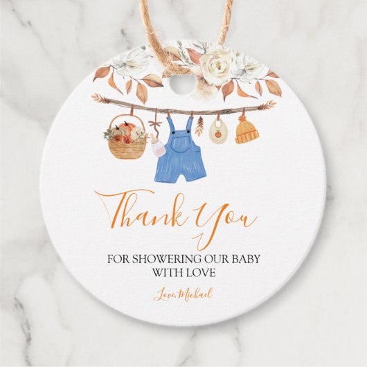 Boy Herfst Kleding Pompoen Herfst Baby shower Bedankjes Labels (Voorkant)