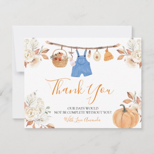 Boy Herfst Kleding Pompoen Herfst Baby shower Bedankkaart (Voorkant)