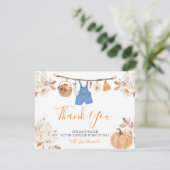 Boy Herfst Kleding Pompoen Herfst Baby shower Bedankkaart (Staand voorkant)