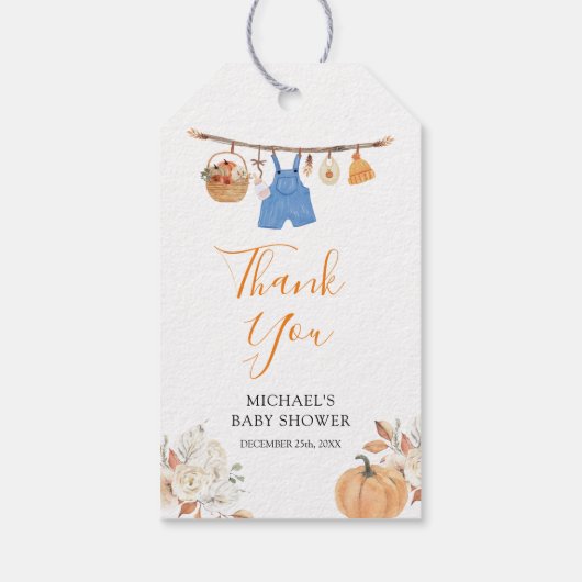 Boy Herfst Kleding Pompoen Herfst Baby shower Cadeaulabel (Achterkant)