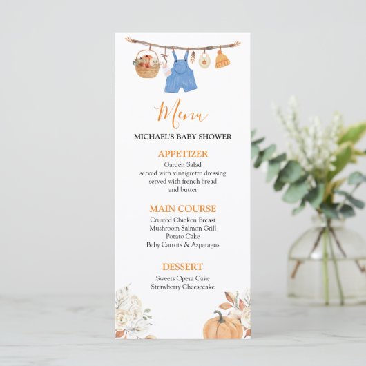 Boy Herfst Kleding Pompoen Herfst Baby shower Menu (Staand voorkant)