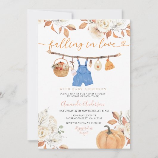 Boy Herfst Kleding Pompoen Herfst Baby shower Uitn Kaart (Voorkant)