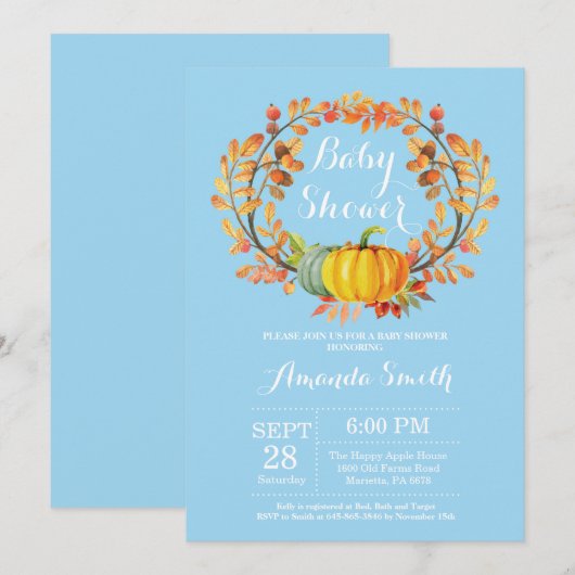 Boy Herfst Pompoen Baby shower Uitnodiging Kaart (Voorkant / Achterkant)