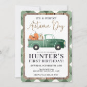 Boy Herfst Verjaardagsuitnodiging, HERFST Eerste V Aankondiging (Voorkant)