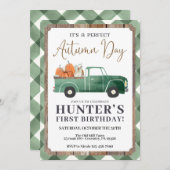 Boy Herfst Verjaardagsuitnodiging, HERFST Eerste V Aankondiging (Voorkant / Achterkant)