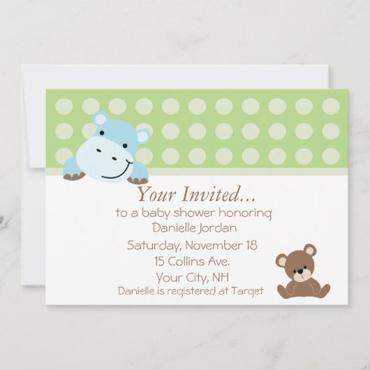 Boy Hippo Baby shower Invitation Kaart (Voorkant)