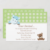 Boy Hippo Baby shower Invitation Kaart (Voorkant / Achterkant)