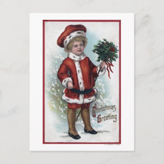 Boy Holding een Bushel van Holly Briefkaart (Voorkant)