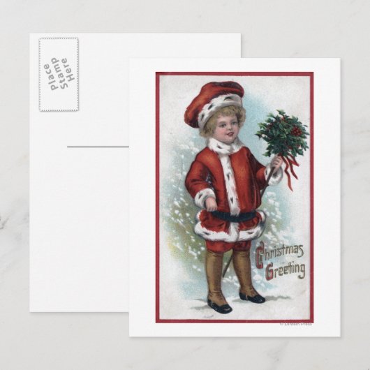 Boy Holding een Bushel van Holly Briefkaart (Voorkant / Achterkant)