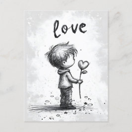 Boy Holding Flower Valentijnsdag Briefkaart