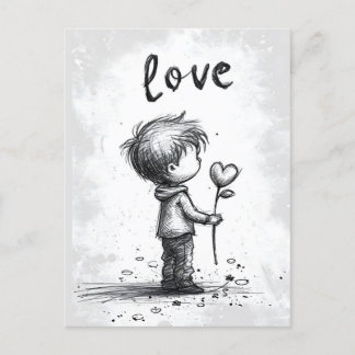 Boy Holding Flower Valentijnsdag Briefkaart