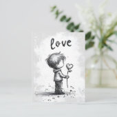 Boy Holding Flower Valentijnsdag Briefkaart (Staand voorkant)