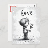 Boy Holding Flower Valentijnsdag Briefkaart (Voorkant / Achterkant)