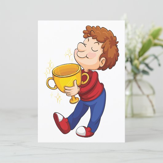 Boy Holding Golden Trophy Award winnaar Kaart