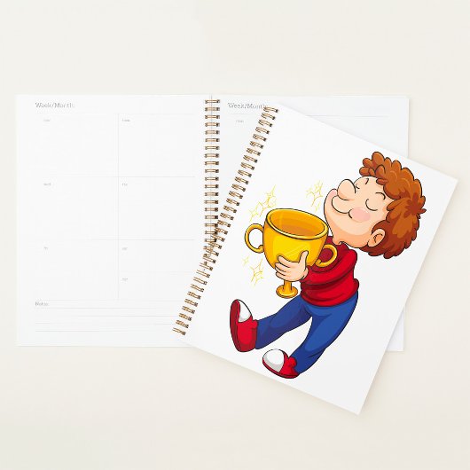 Boy Holding Golden Trophy Award winnaar Planner