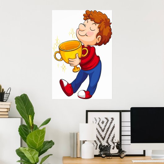 Boy Holding Golden Trophy Award winnaar Poster