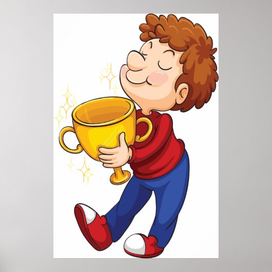Boy Holding Golden Trophy Award winnaar Poster (Voorkant)