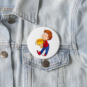 Boy Holding Golden Trophy Award winnaar Ronde Button 7,6 Cm