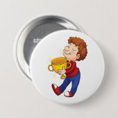 Boy Holding Golden Trophy Award winnaar Ronde Button 7,6 Cm (Voorkant /achterkant)