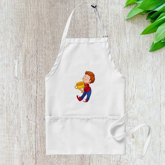 Boy Holding Golden Trophy Award winnaar Standaard Schort