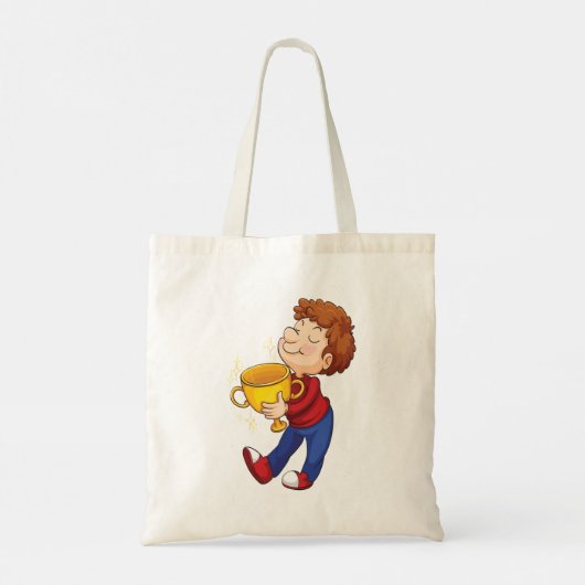 Boy Holding Golden Trophy Award winnaar Tote Bag (Achterkant)