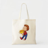 Boy Holding Golden Trophy Award winnaar Tote Bag (Voorkant)