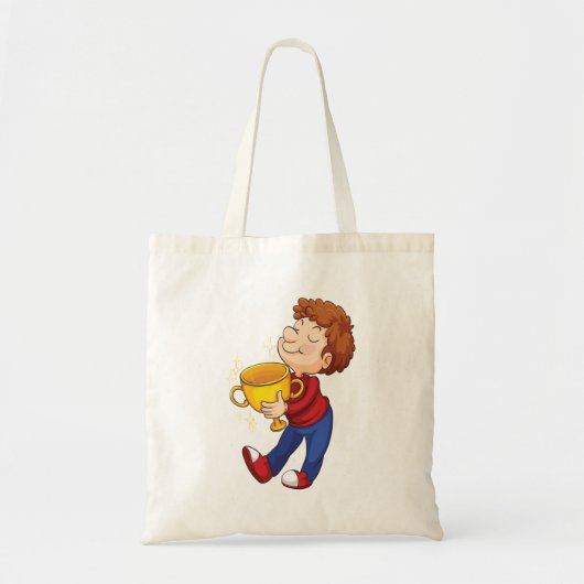 Boy Holding Golden Trophy Award winnaar Tote Bag (Voorkant)