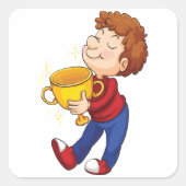 Boy Holding Golden Trophy Award winnaar Vierkante Sticker (Voorkant)