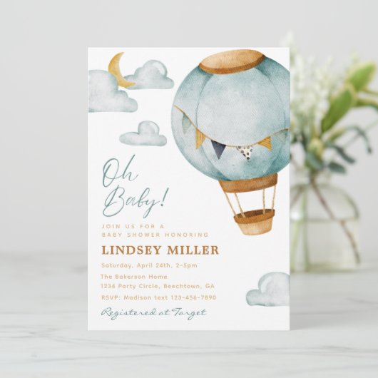 Boy Hot Air ballon Baby Shower-uitvindingen Kaart (Staand voorkant)