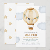 Boy Hot Air ballon Birthday Invitation Kaart (Voorkant / Achterkant)