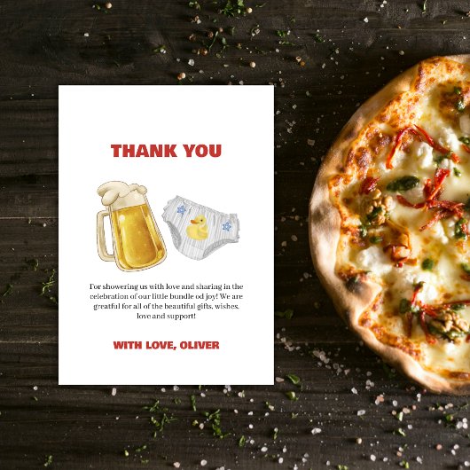 Boy Huggies Chuggies Beer Diaper Baby Shower  Bedankkaart