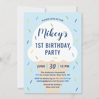Boy Ice Cream Birthday Party Invitation Kaart