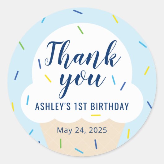 Boy Ice Cream Party Favor Sticker (Voorkant)