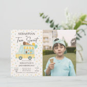 Boy Ice Cream Truck 2e Verjaardag Party Foto Kaart (Staand voorkant)