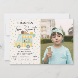 Boy Ice Cream Truck 2e Verjaardag Party Foto Kaart