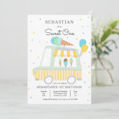 Boy Ice Cream Truck Sweet Een 1e Verjaardagsfeest Kaart (Staand voorkant)
