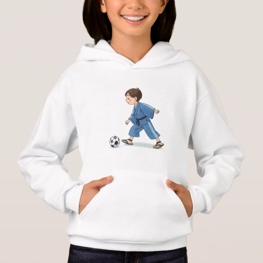 Boy in kimono playing soccer (Voorkant)