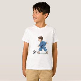 Boy in kimono playing soccer t-shirt