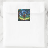 Boy in magical forest vierkante sticker (Tas)