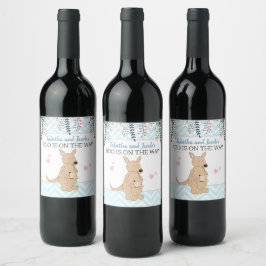Boy Kangaroo Wine Label Boho Baby shower Wijn Etiket