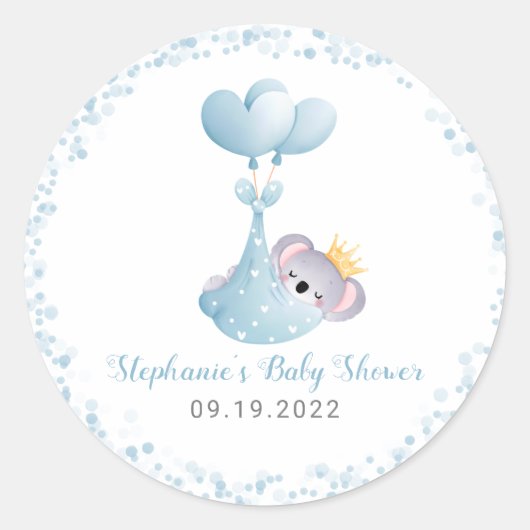 Boy Koala Beer Blue Baby shower Ronde Sticker (Voorkant)