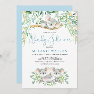 Boy Koala Struik Baby Douche Uitnodigingen