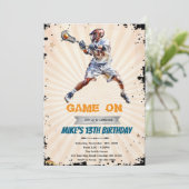 Boy Lacrosse birthday party invitation Kaart (Staand voorkant)