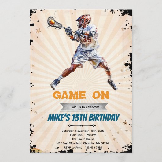 Boy Lacrosse birthday party invitation Kaart (Voorkant)